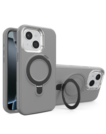 Support Heavy Duty Case with Wireless Charging Kickstand - GRAY for iPhone 14 Plus / 15 Plus (Only Ground Shipping)