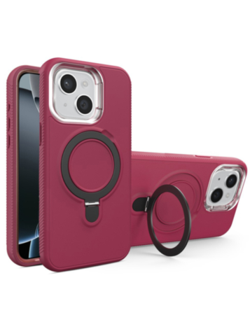 Support Heavy Duty Case with Wireless Charging Kickstand - MAROON for iPhone 14 Plus / 15 Plus (Only Ground Shipping)