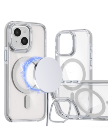 Thin Magnetic Clear Case with Camera Stand Kickstand - CLEAR for iPhone 14 Plus / 15 Plus (Only Ground Shipping)