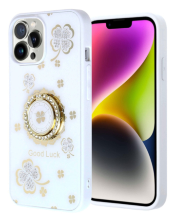Luxury Diamond Shiny Cases with Ring - WHITE for iPhone 15 Pro (Only Ground Shipping)