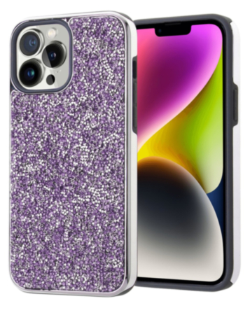 Bling Diamond Dual Layer Protection Case - PURPLE for iPhone 15 Pro (Only Ground Shipping)