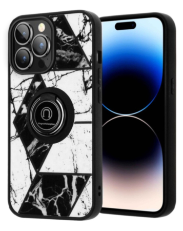 Pattern Design Hard PC Rear / Soft TPU Case with I- ring Holder - Style 3 for iPhone 15 Pro (Only Ground Shipping)