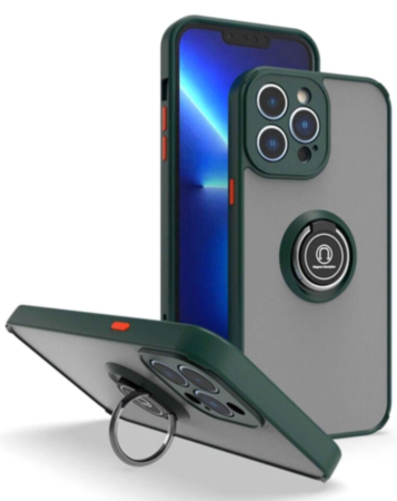 Hard PC Rear / Soft TPU Colorful Border Case with I-ring Holder - DARK GREEN for iPhone 15 Pro (Only Ground Shipping)