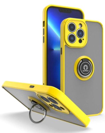 Hard PC Rear / Soft TPU Colorful Border Case with I-ring Holder - YELLOW for iPhone 15 Pro (Only Ground Shipping)