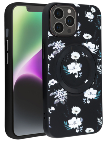 Flower Design Wireless Charging Case - BLACK for iPhone 15 Pro (Only Ground Shipping)