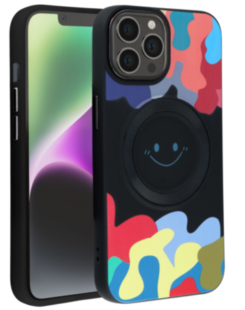 Happy Face Wireless Charging Case - BLACK for iPhone 15 Pro (Only Ground Shipping)