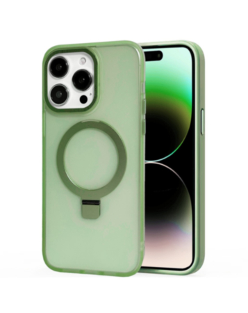 Carbon Wireless Charging Case with Ring Stand - GREEN for iPhone 15 Pro (Only Ground Shipping)