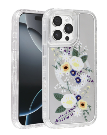 Flower Design Transparent Case with Wireless Charger - Style 3 for iPhone 15 Pro (Only Ground Shipping)