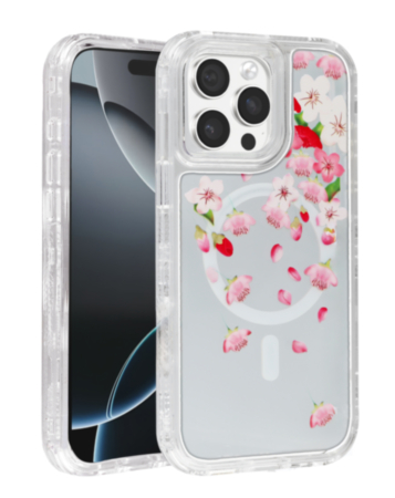 Flower Design Transparent Case with Wireless Charger - Style 6 for iPhone 15 Pro (Only Ground Shipping)