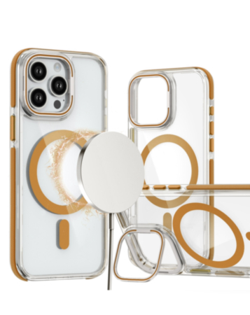 Thin Magnetic Clear Case with Camera Stand Kickstand - DESERT GOLD for iPhone 15 Pro (Only Ground Shipping)