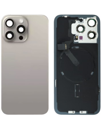 Back Glass with MagSafe Magnet & NFC & Flashlight Flex for iPhone 15 Pro Max (NATURAL TITANIUM) (NO LOGO)
