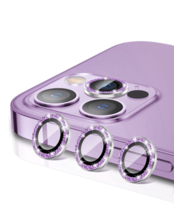 Glitter Diamond Camera Lens with HD Tempered Glass for iPhone 15 Pro / 15 Pro Max (PURPLE)