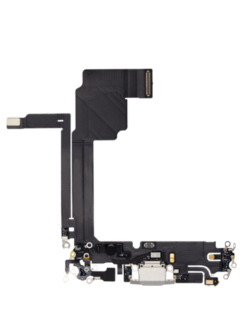 Order the Charging Port Flex Cable for iPhone 15 Pro Max in white titanium, aftermarket version.