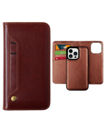 Genuine Leather Magnetic Wallet Case with Credit Card Slot - BROWN for iPhone 15 Pro (Only Ground Shipping)