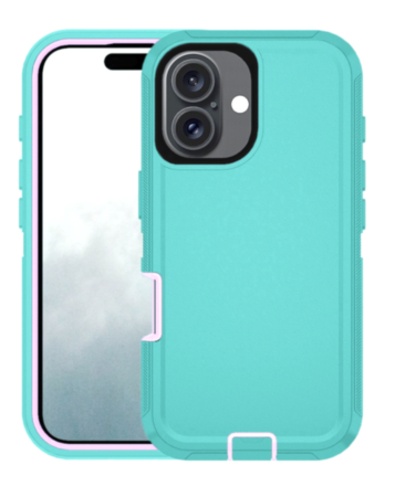 Heavy Duty Case for iPhone 16 (LIGHTTEAL & PINK) (Only Ground Shipping)