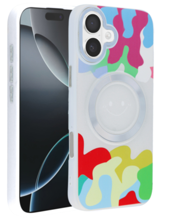 Happy Face Wireless Charging Case - WHITE for iPhone 16 (Only Ground Shipping)