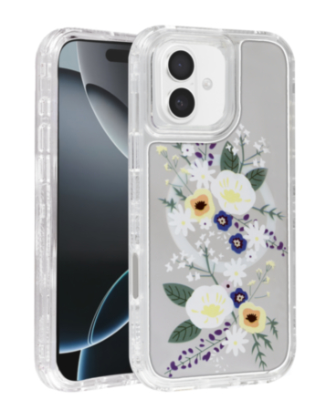 Flower Design Transparent Case with Wireless Charger - Style 3 for iPhone 16 (Only Ground Shipping)