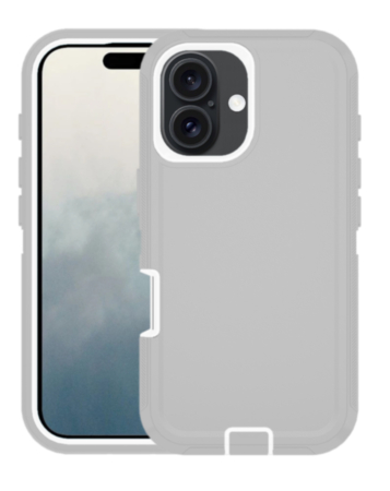 Heavy Duty Case for iPhone 16 Plus (GRAY & WHITE) (Only Ground Shipping)