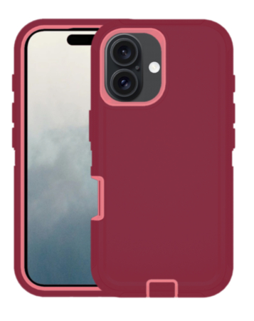 Heavy Duty Case for iPhone 16 Plus (MAROON & PINK) (Only Ground Shipping)