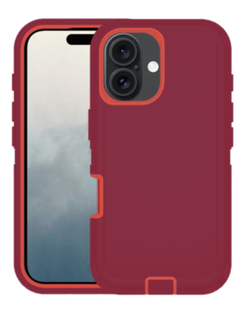 Heavy Duty Case for iPhone 16 Plus (MAROON & RED) (Only Ground Shipping)