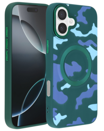 Camouflage Design Wireless Charging Case - GREEN for iPhone 16 Plus (Only Ground Shipping)