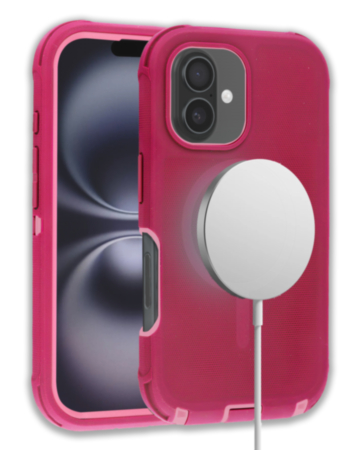 Wireless Charging Heavy Duty Case - PINK & PINK for iPhone 16 Plus (Only Ground Shipping)