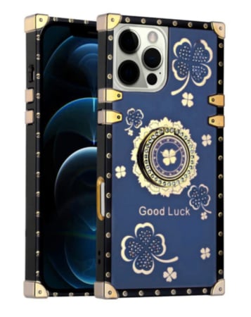 Peacock Feather Design Square Case - NAVY BLUE for iPhone 16 Pro / 17 (Only Ground Shipping)
