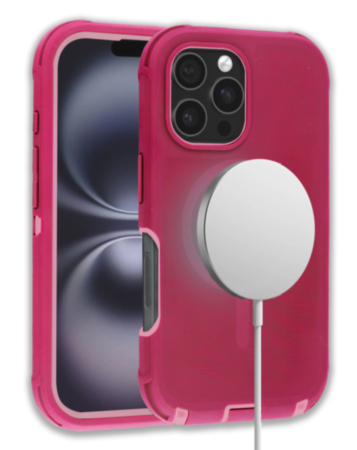 Wireless Charging Heavy Duty Case - PINK & PINK for iPhone 16 Pro / 17 (Only Ground Shipping)