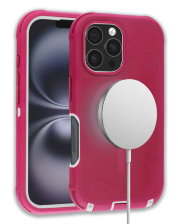 Wireless Charging Heavy Duty Case - PINK & WHITE for iPhone 16 Pro / 17 (Only Ground Shipping)