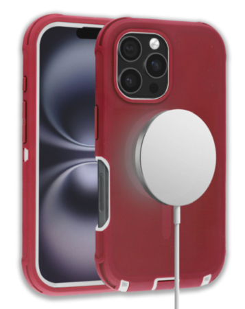Wireless Charging Heavy Duty Case - RED & WHITE for iPhone 16 Pro / 17 (Only Ground Shipping)