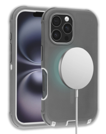 Wireless Charging Heavy Duty Case - GRAY for iPhone 16 Pro Max (Only Ground Shipping)