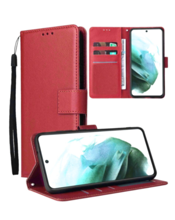iPhone 16 Plus Leather Wallet Case with Card Slot - RED (Only Ground Shipping)