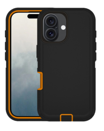 Heavy Duty Case for iPhone 16 Plus (BLACK & ORANGE) (Only Ground Shipping)