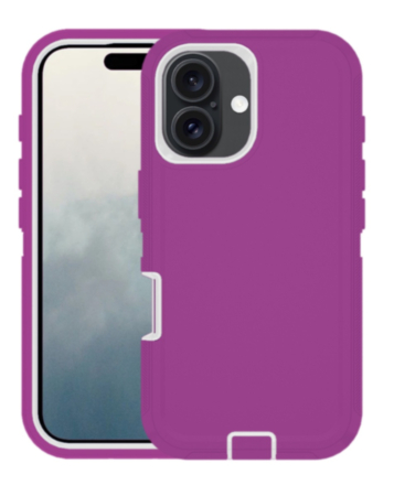 Heavy Duty Case for iPhone 16 Plus (HOT PINK & WHITE) (Only Ground Shipping)