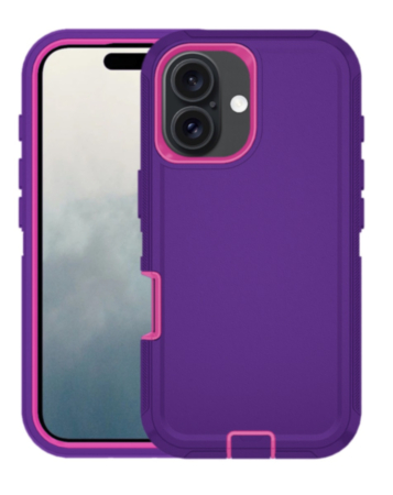 Heavy Duty Case for iPhone 16 Plus (DARK PURPLE & HOT PINK) (Only Ground Shipping)