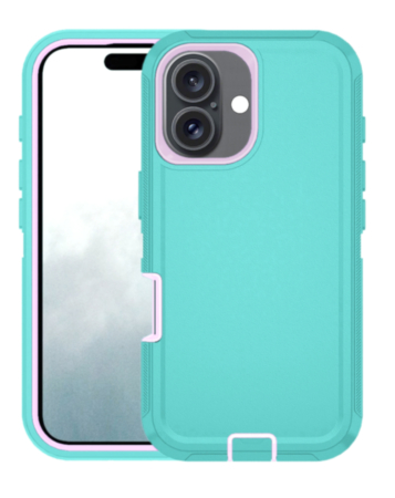 Heavy Duty Case for iPhone 16 Plus (LIGHTTEAL & PINK) (Only Ground Shipping)