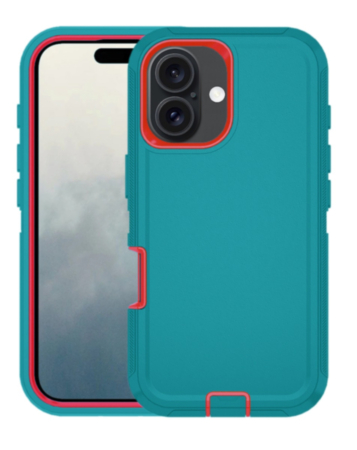 Heavy Duty Case for iPhone 16 Plus (TEAL & RED) (Only Ground Shipping)