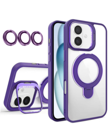 Magnetic Clear Case with 2 Kickstand & Camera Lens - DARK PURPLE for iPhone 16 Plus (Only Ground Shipping)