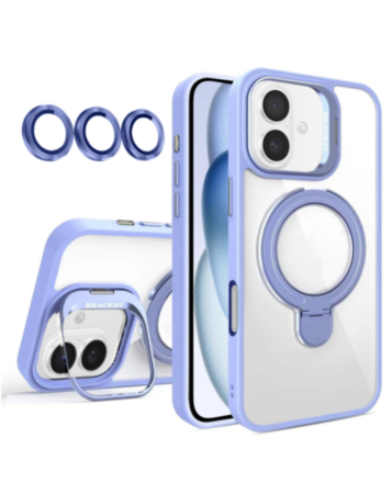Magnetic Clear Case with 2 Kickstand & Camera Lens - LIGHT PURPLE for iPhone 16 Plus (Only Ground Shipping)