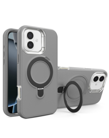 Support Heavy Duty Case with Wireless Charging Kickstand - GRAY for iPhone 16 Plus (Only Ground Shipping)