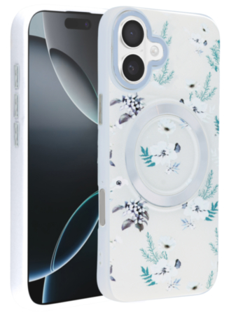 Flower Design Wireless Charging Case - WHITE for iPhone 16 Plus (Only Ground Shipping)