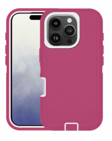 Heavy Duty Case for iPhone 16 Pro (HOT PINK & WHITE) (Only Ground Shipping)