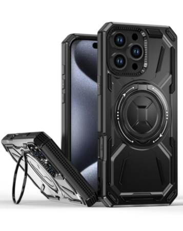 Full-Body Rugged Shockproof Case with Built-in Ring Holder - BLACK for iPhone 16 Pro (Only Ground Shipping)