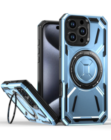 Full-Body Rugged Shockproof Case with Built-in Ring Holder - BLUE for iPhone 16 Pro (Only Ground Shipping)