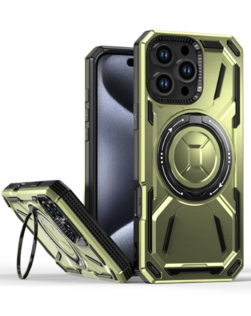 Full-Body Rugged Shockproof Case with Built-in Ring Holder - GREEN for iPhone 16 Pro (Only Ground Shipping)