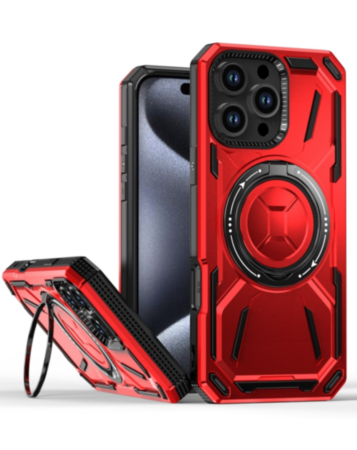 Full-Body Rugged Shockproof Case with Built-in Ring Holder - RED for iPhone 16 Pro (Only Ground Shipping)