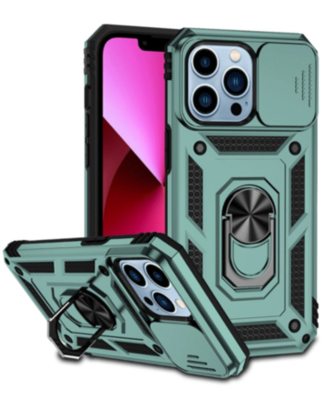 Dual Layers Hybrid Case (GREEN) for iPhone 16 Pro with Metal Ring and Camera Protector (Only Ground Shipping)