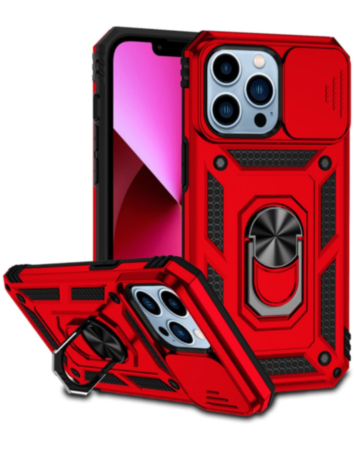 Dual Layers Hybrid Case (RED) for iPhone 16 Pro with Metal Ring and Camera Protector (Only Ground Shipping)