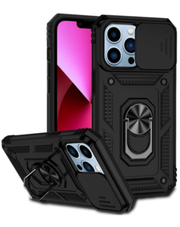 Dual Layers Hybrid Case (BLACK) for iPhone 16 Pro with Metal Ring and Camera Protector (Only Ground Shipping)