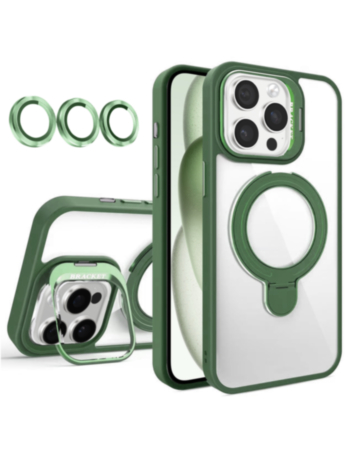 Magnetic Clear Case with 2 Kickstand & Camera Lens - DARK GREEN for iPhone 16 Pro (Only Ground Shipping)